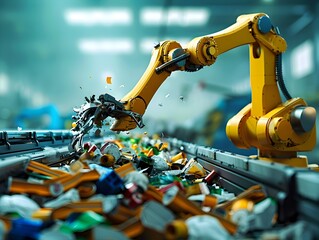 Robotic Arm Sorting Valuable Materials from Conveyor Belt of Garbage for Recycling