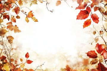 Wall Mural - Autumn Leaves Border With White Background