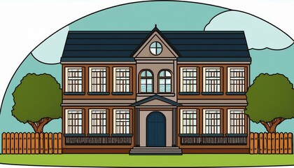 Old house building architecture in vintage village illustration