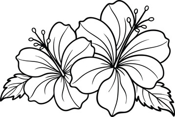 Wall Mural - Black silhouettes of tropical hibiscus flowers isolated on a white background.