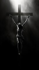 Wall Mural - Jesus cross monochrome crucifix symbol.