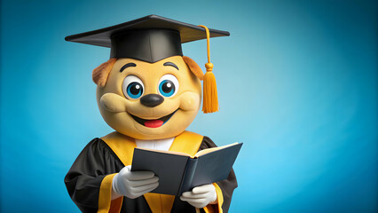 mascot of a smart college graduate holding a book , education, graduation, student, learning, achievement