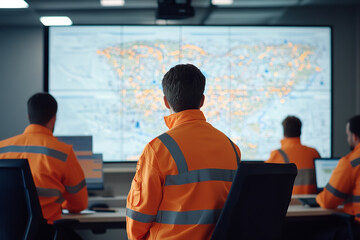 Canvas Print - Logistics Team Planning Delivery Routes in Modern Briefing Room  