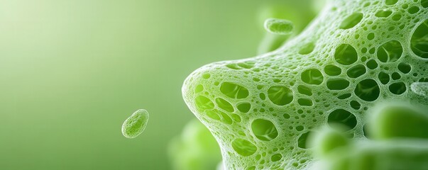 Abstract green bubbles background. Macro shot of soap foam.