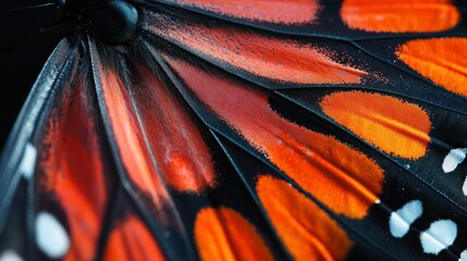 Poster - Close-up of a Butterfly's Wing with Orange and Black Patterns