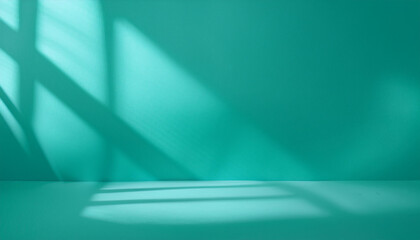 Wall Mural - abstract turquoise studio background for product presentation. empty blue room with shadows of windo