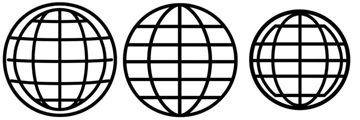 Black and white globe icon with grid pattern