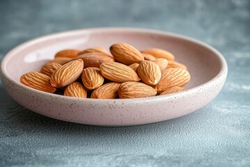 Poster - A Bowl Full of Raw Almonds on a Gray Background