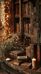 Sticker - Enchanting Fantasy Book Corner with Medieval-Themed Decor  