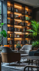 Wall Mural - Luxurious Boutique Hotel Reading Lounge with Exotic Plants and Plush Seating  