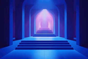 Wall Mural - Blue and Pink Abstract Hallway with Steps Leading Upward