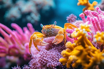 Wall Mural - Yellow Crab Amongst Vibrant Coral Reef