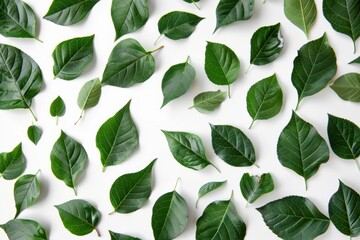 Wall Mural - Green leaves contrasting with white background