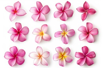 Pink plumeria flowers isolated on white background