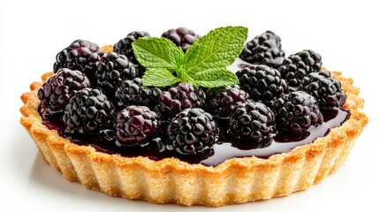 delicious blackberry tart with fresh berries and mint leaves, perfect for dessert lovers and food en