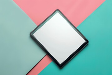 Tablet with black screen on colored background
