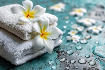 Poster - White plumeria used for spa decor