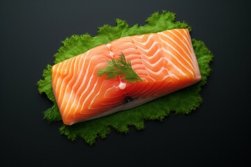 Wall Mural - Salmon sashimi seafood green vegetable.