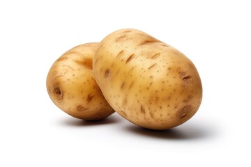 Two fresh potatoes resting on a clean surface, showcasing their earthy texture and natural color in bright light. Generative AI