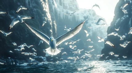 Poster - Seagulls in Flight Over the Ocean