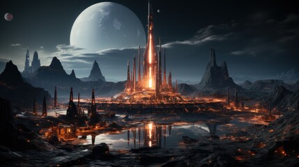 Wall Mural - Futuristic Cityscape on an Alien Planet