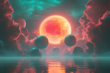 Wall Mural - In this abstract graphic design, an ocean planet's surface is covered in a glorious galaxy as if it were a wallpaper background