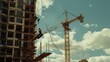 © VK Studio - High-rise building under construction with a towering crane against a blue sky, showcasing urban development and engineering feats.