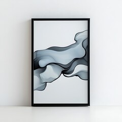 A modern wall poster, framed in black, isolated on a white surface with soft shadows,Minimalist Wall Poster with Black Frame on White Background