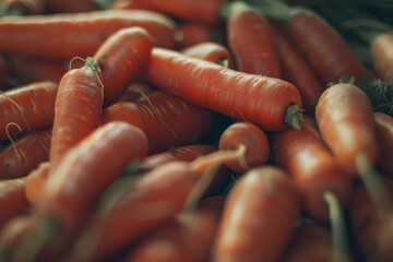 Wall Mural - A vibrant collection of fresh carrots with vivid orange color, piled in an inviting display.