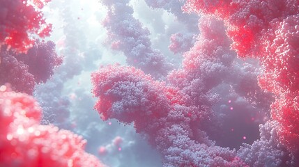 Wall Mural - abstract pink and white glowing organic forms - digital art