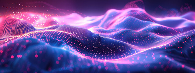 Wall Mural - A Stunning Digital Wave Pattern of Neon Colors Against a Dark Background, Depicting Futuristic Motion and Data Flow