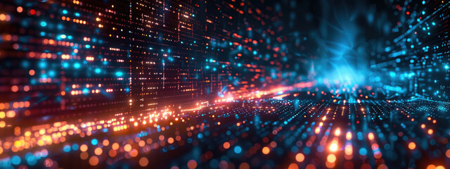 Wall Mural - Dynamic Electric Waves of Colorful Light Particles in Motion, Illustrating Data Flow and the Structure of Digital Networks