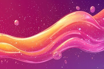 Wall Mural - Abstract Liquid Waves with White Dots and Bubbles on a Pink Background