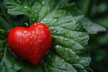 Heart Leaf: Fresh and Organic Tomatoes in Heart Shape Symbol on Green Leaf