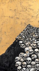 Wall Mural - Silkscreen on paper of a mountain of skulls festival person human.