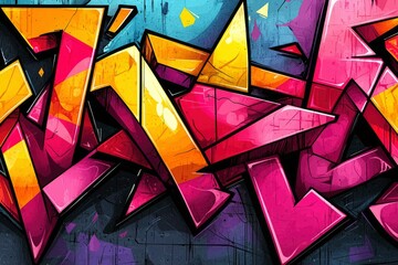 Canvas Print - Abstract Urban Graffiti Art with Pink, Yellow, and Blue Geometric Shapes