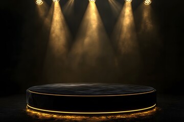 Wall Mural - Black Stage with Golden Spotlights