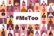 ©  HourGlass - The Me Too Movement. Social gender problem. Set of portraits modern  women in casual clothes in collage mosaic collection. Collage of large group of Female. Flat vector illustration. Not AI generated