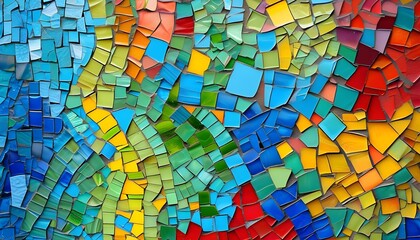 Wall Mural - Vibrant Abstract Mosaic Pattern in Blue, Green, Yellow, and Red Hues