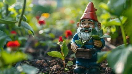 Virtual Garden Gnome Pet Tending to a Lush Growing Virtual Garden with Daily Care and Nurturing