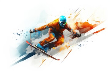 Canvas Print - Skiing figure snowboarding recreation adventure.