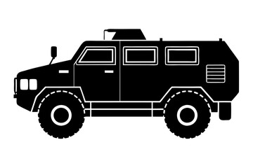 Army war MRAP Vehicles silhouette vector icon on white background.