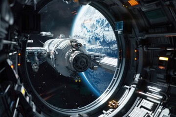 Futuristic space station orbiting Earth