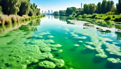 Canvas Print - Cyanobacteria Bloom: Addressing Water Pollution and Ecological Challenges in Rivers and Lakes