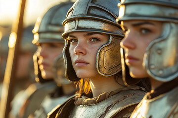 Empowered Women Gladiators at Sunset in Historic Roman Gear  