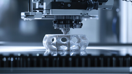 3D printer creating complex part layer by layer, showcasing advanced technology and precision in manufacturing. intricate design highlights innovation and modern engineering