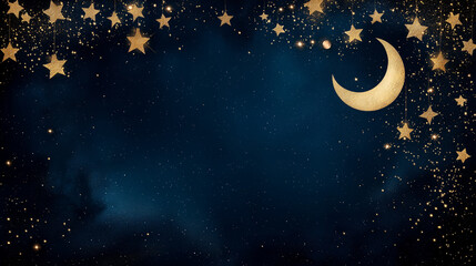 Wall Mural - A celestial christmas theme with moon, stars in a gold and midnight blue colour theme.