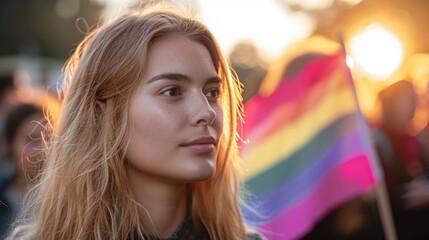 Poster - Show a pansexual individual participating in LGBTQ activism and advocacy, using their voice to promote equality and inclusivity.