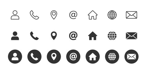 set of contact us icons. contact and communication icons. contact information icons for business car
