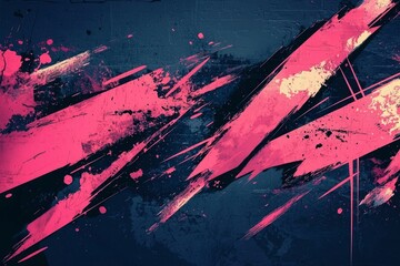 Wall Mural - Abstract Dark Blue Background with Pink and Yellow Strokes and Splatter